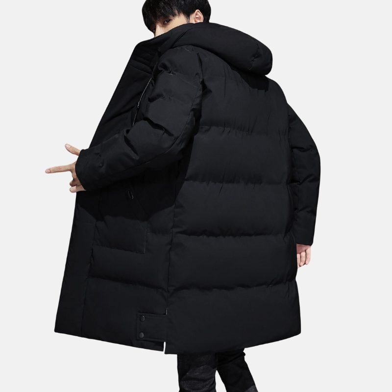 Men’s Padded Coat – Mid Length – Relaxed Fit – Quilted Hooded Weather Resistant