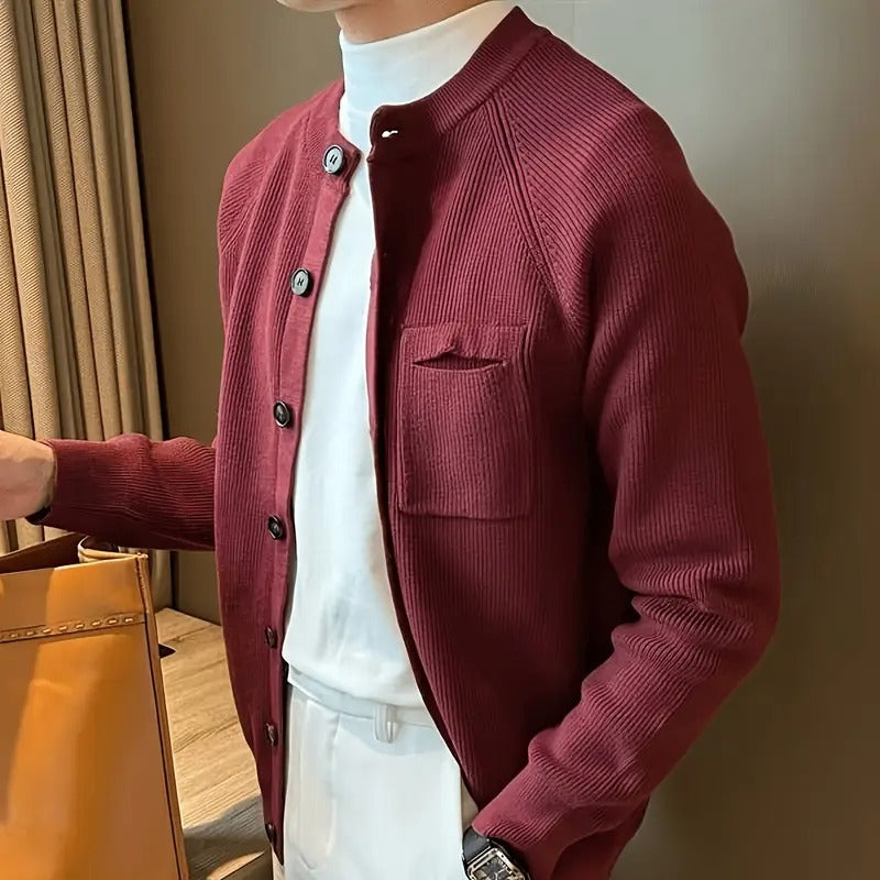 Men’s Band Collar Knit Cardigan
