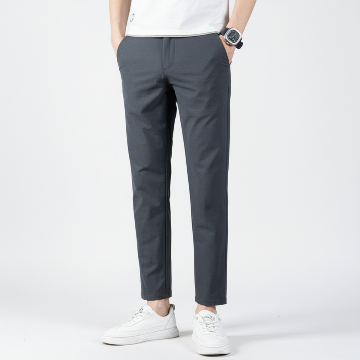 Men’s Slim Fit Cropped Trousers – Smart Casual Business Pants for Spring & Autumn