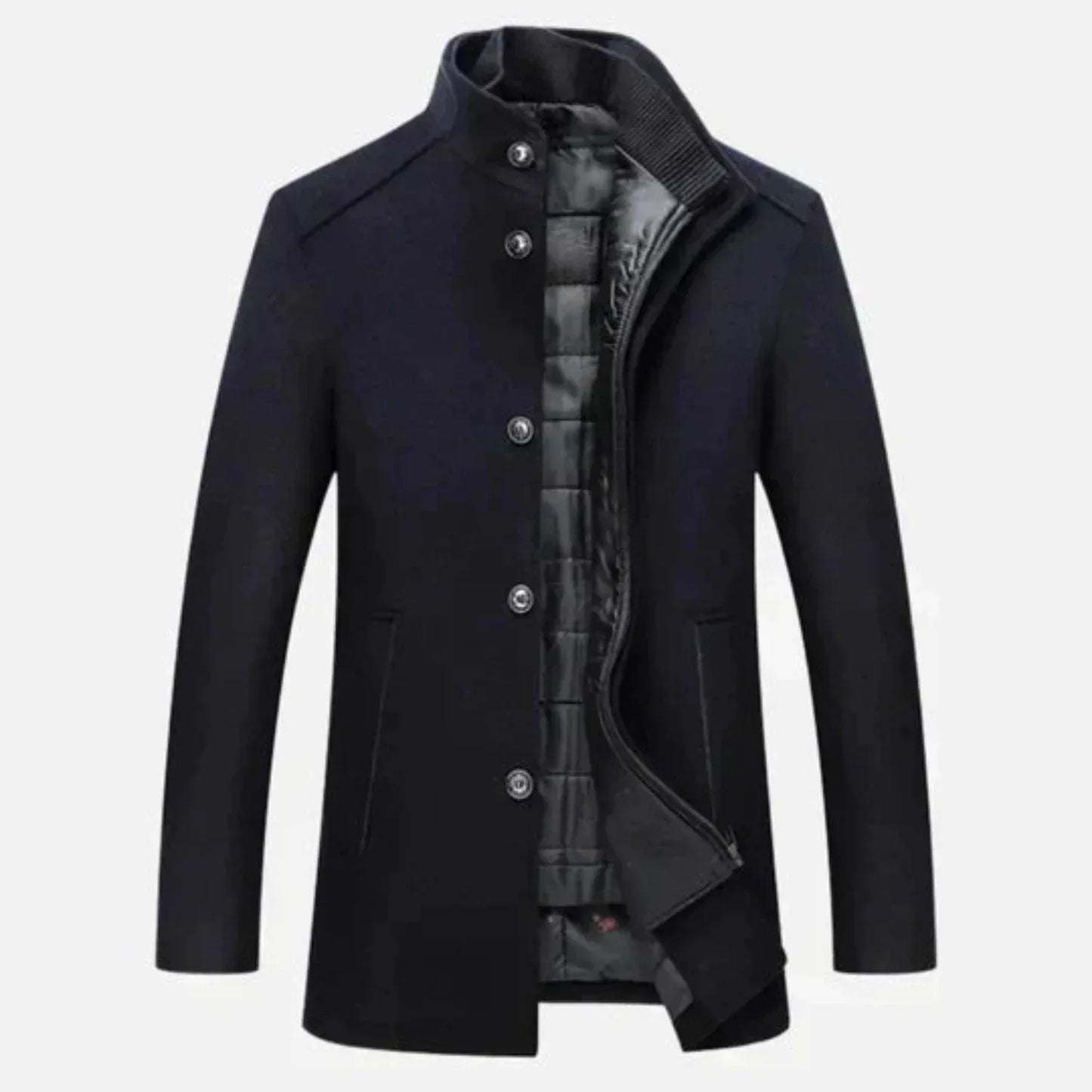 Cevori Stylish Stand Collar Button-Up Overcoat