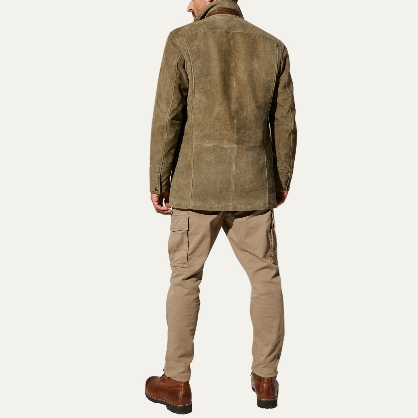 Men’s Suede Three Button Jacket with Layered Mock Neck Bib