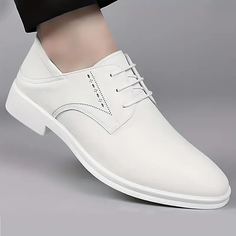 Men’s White Lace-Up Dress Shoes – Business Casual with Durable Rubber Sole