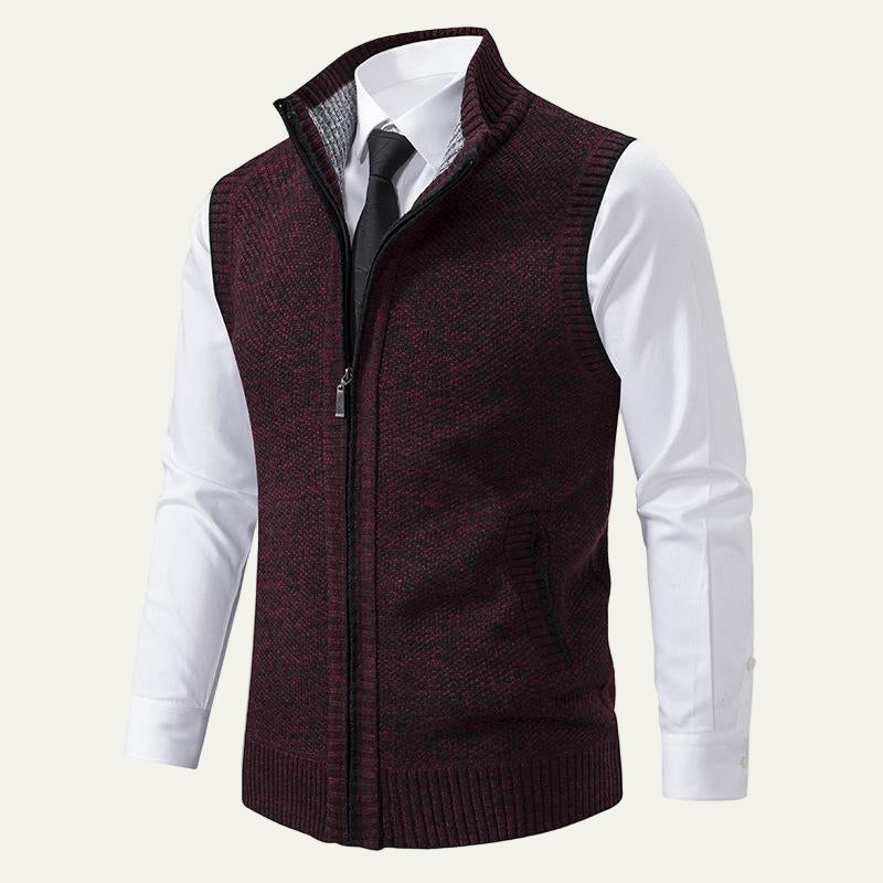 Men’s Textured Knit Zip Sweater Vest
