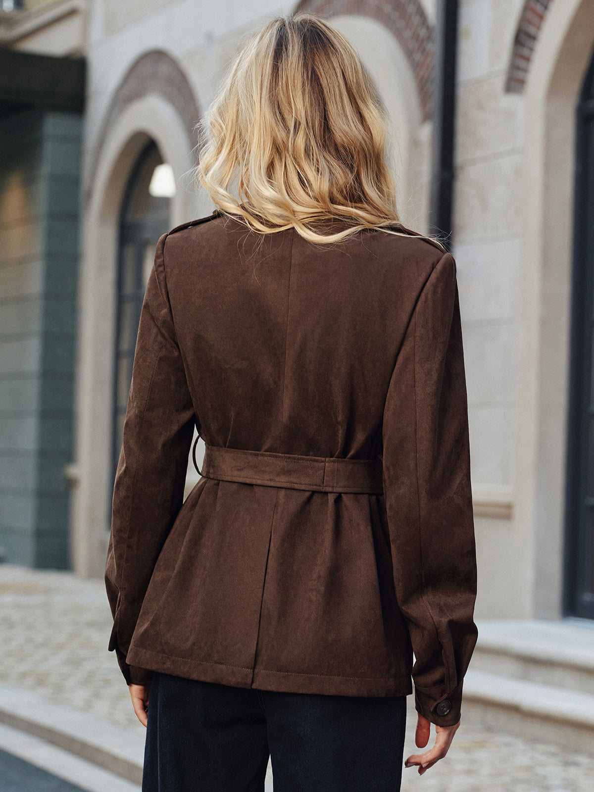 Murphy | Multiple Pocket Belted Suede Trench Coat