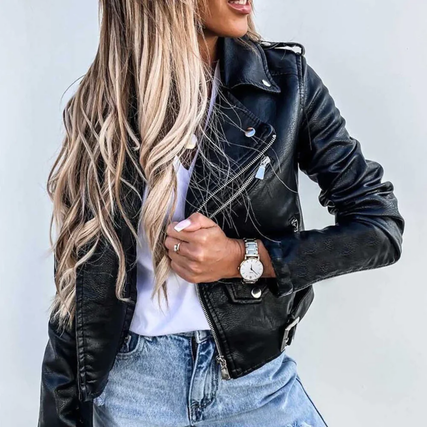Nina | Women's PU Jacket with Stand-Up Collar