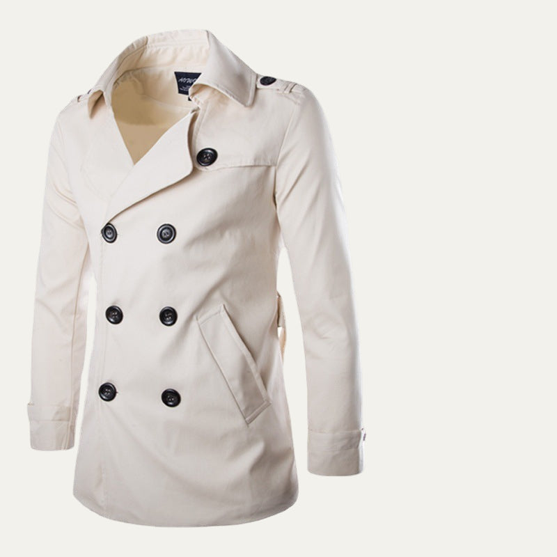 Men’s Short Double Breasted Trench Coat with Epaulets