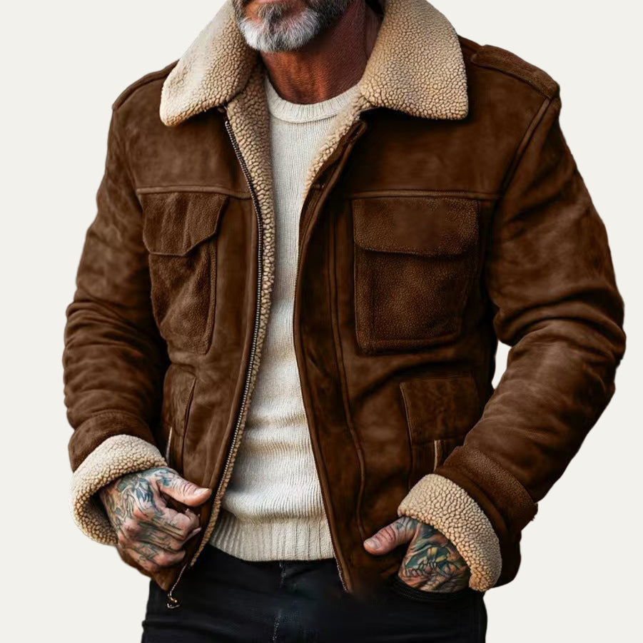 Men’s Suede Aviator Jacket with Shearling Trim