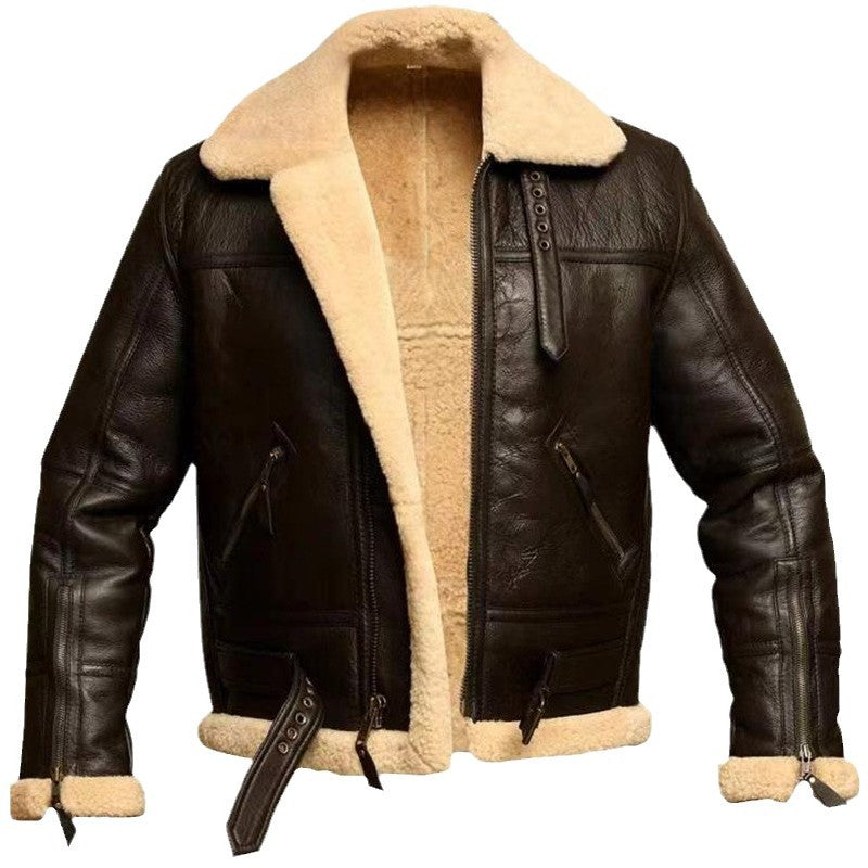 Cevori High Collar Plush Lined PU Leather Coat