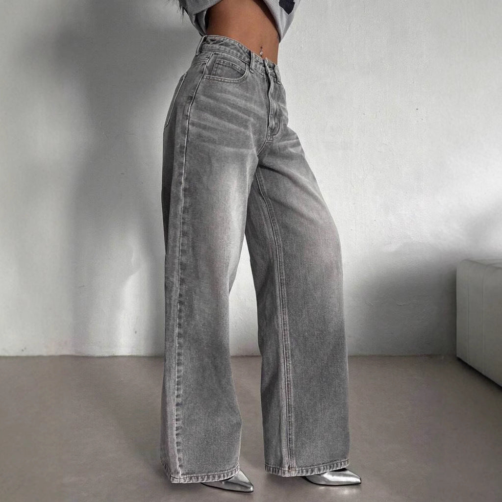 Dark Grey High Waisted Skinny Straight Leg Jeans - BritishElegance