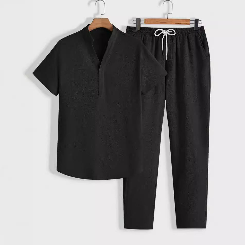 Casual Two Piece Short Sleeve Shirt and Pants Set