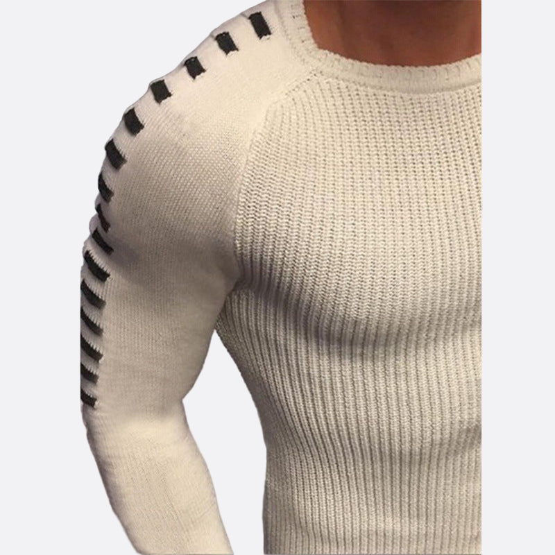 Men’s Ribbed Crewneck Sweater With Shoulder Stripe Detailing