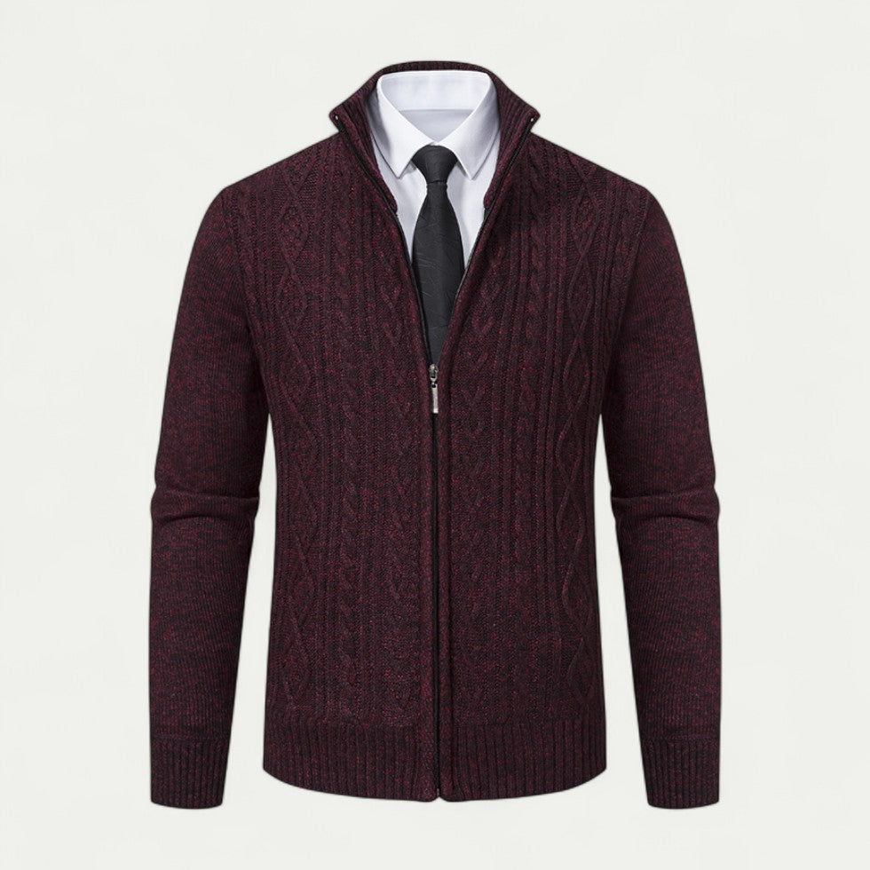 Men’s Full Zip Textured Knit High Collar Cardigan