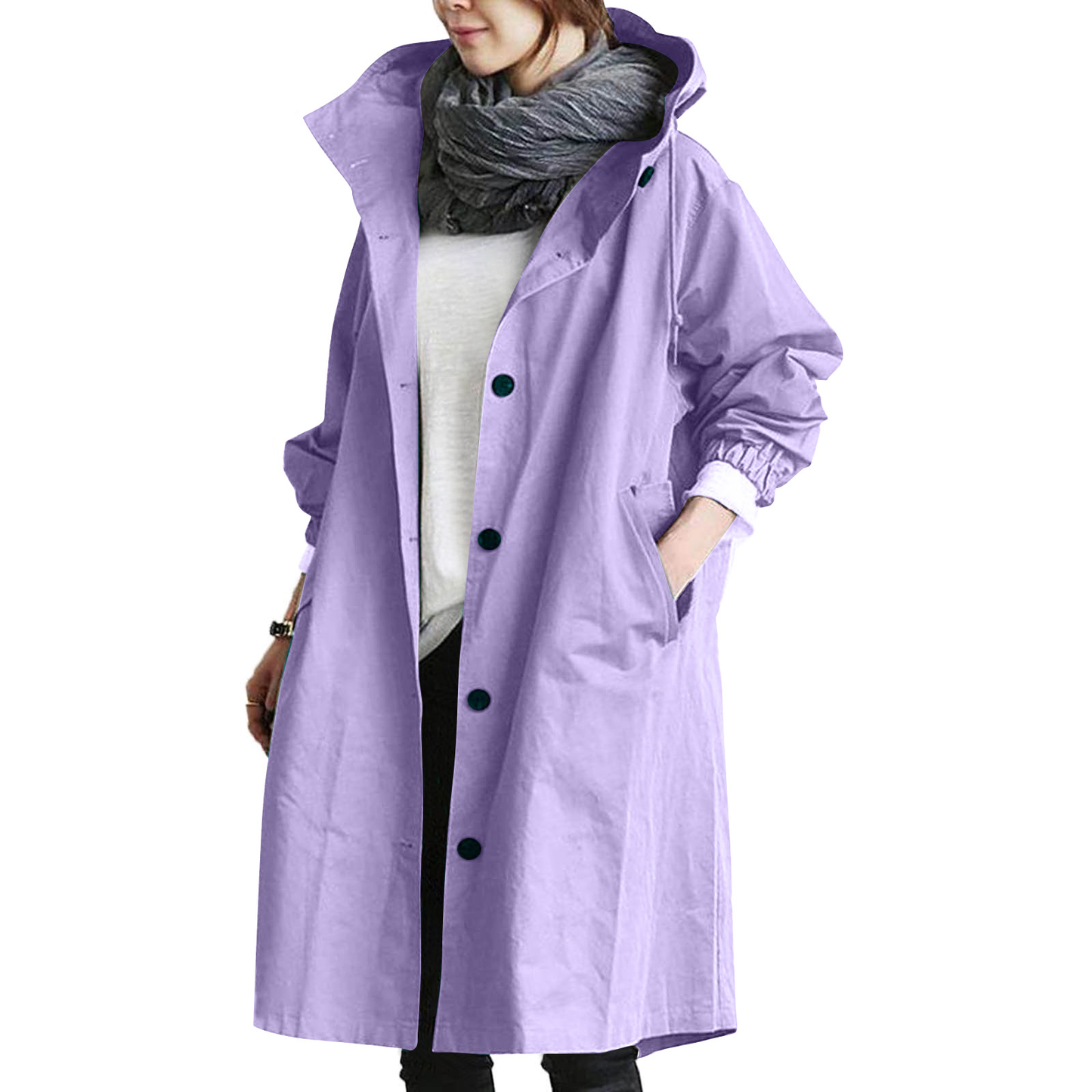 Women's Large Hooded Waterproof Trench Coat