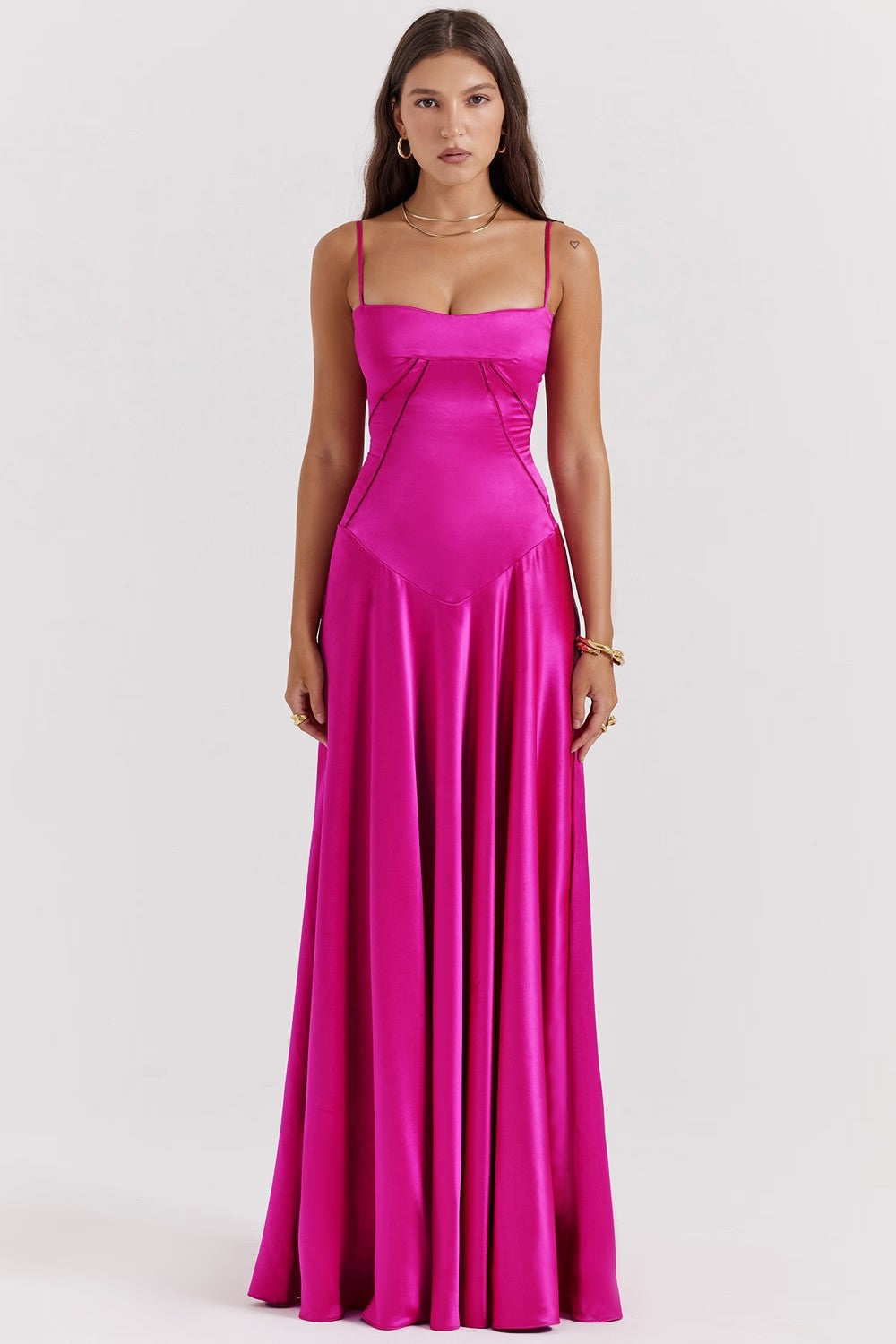 Chic Women's Maxi Dress - Smooth Fit - Thin Straps