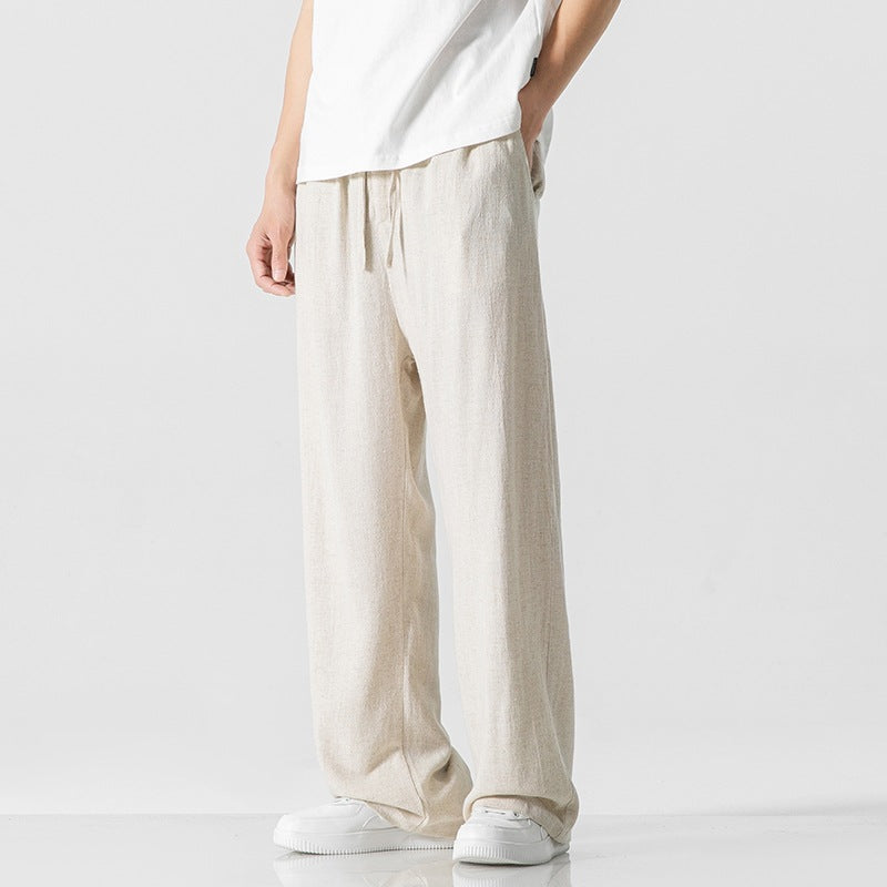 Relaxed Fit Men's Cotton Trousers with Elastic Waist
