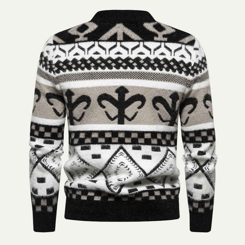 Men’s Nordic Pattern Mock Neck Knit Sweater