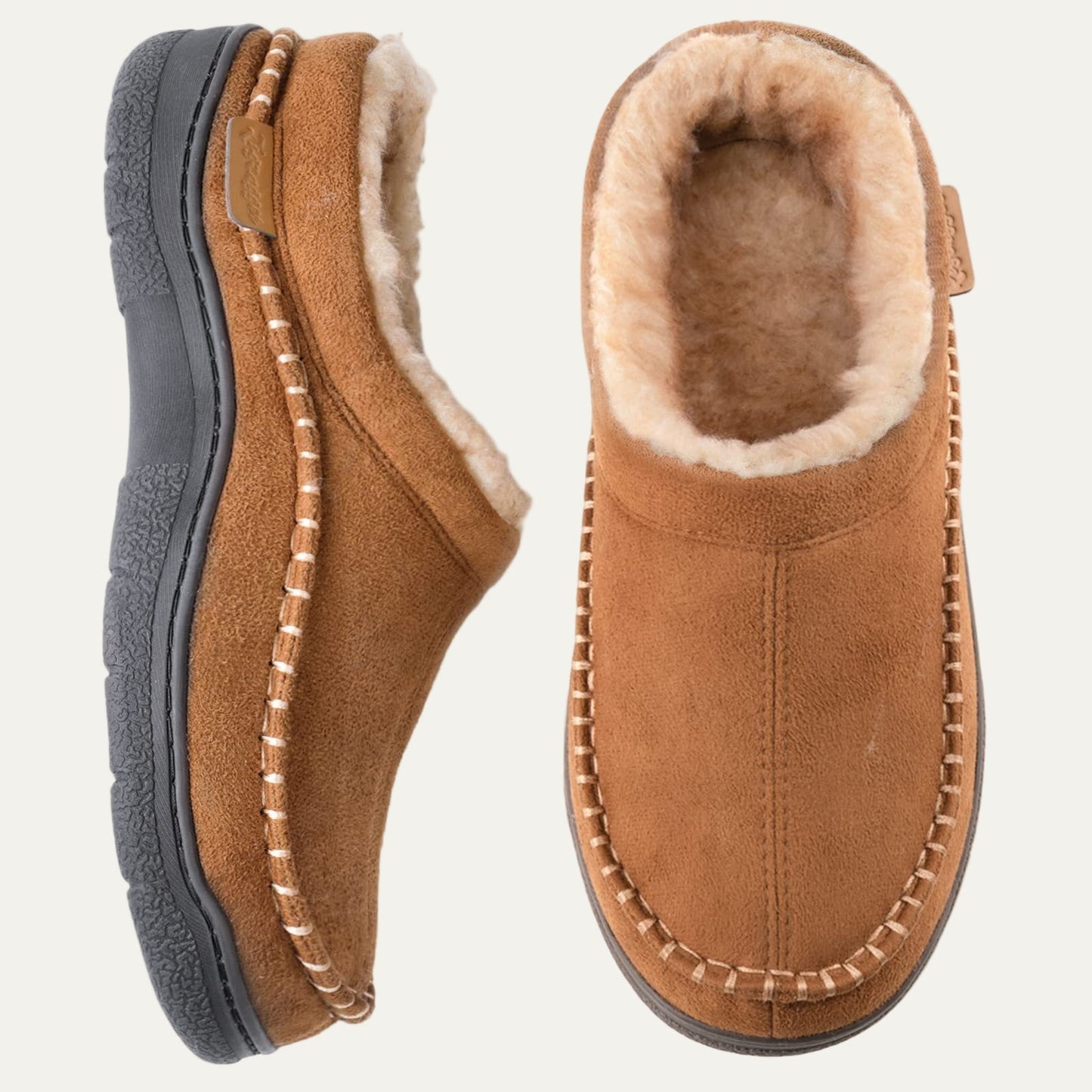 Men’s Suede Slip On Faux Fur Moccasin Slippers