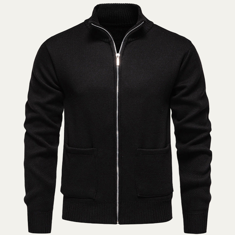 Men’s Ribbed Stand Collar Zip Cardigan