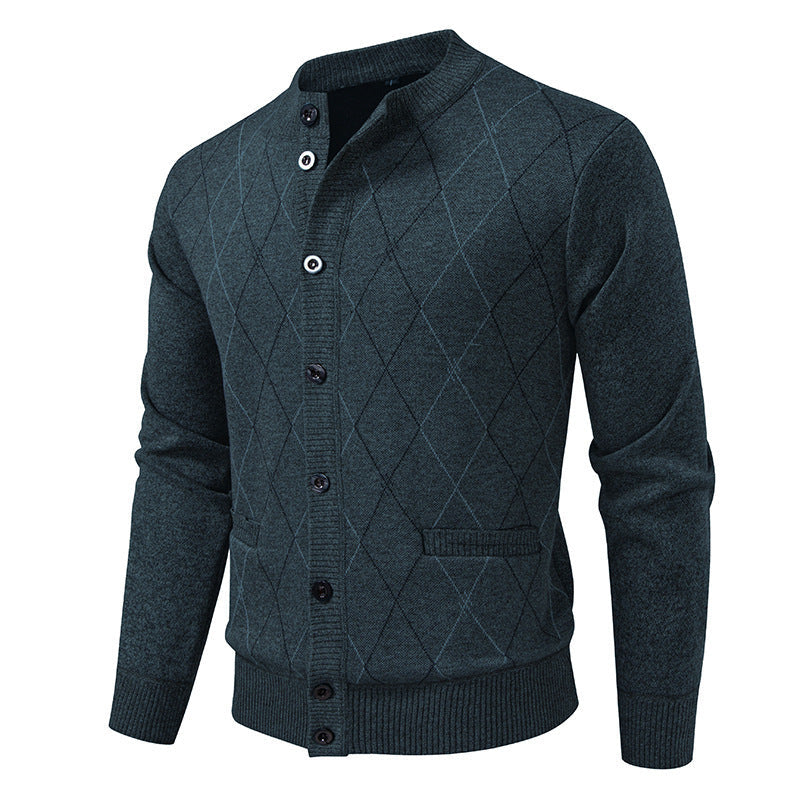 Men’s Argyle Pattern Mock Neck Cardigan