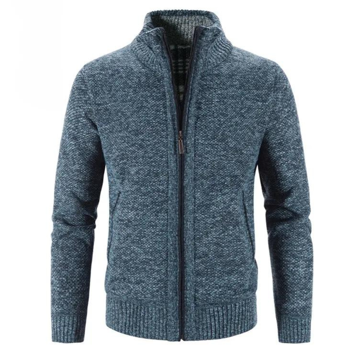 Men’s Mock Neck Contrast Trim Full Zip Knit Cardigan