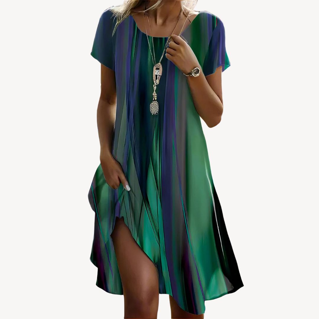 Elegant Print Short Sleeve Dress Women