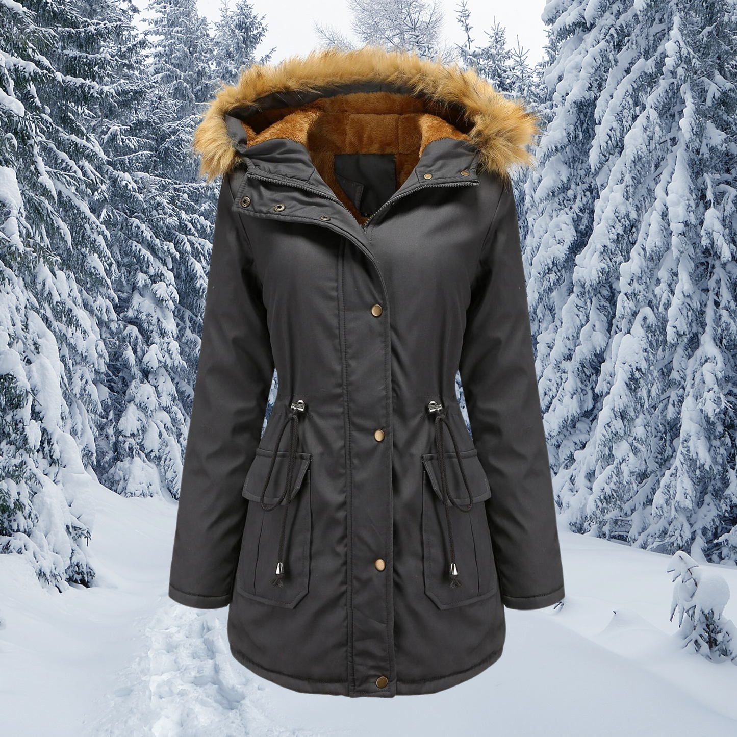 Charlie | Women's Warm Padded Winter Parka Jacket with Fur Collar and Hood