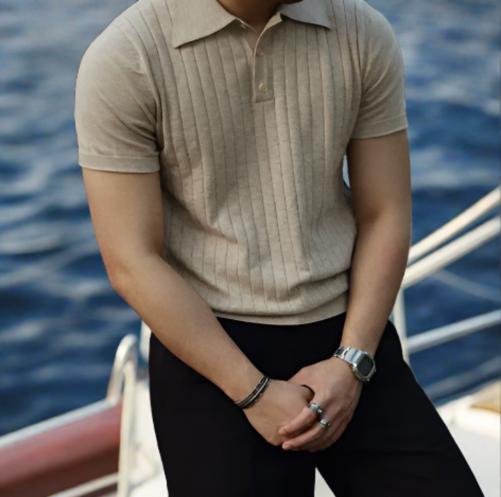 Polo Shirt Polyester Blend- Striped Front And Breathable Fit