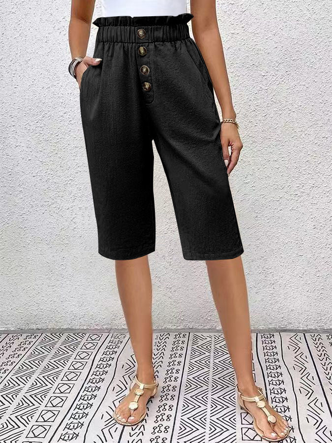 Porsha Shorts | High Waist Linen Button Shorts