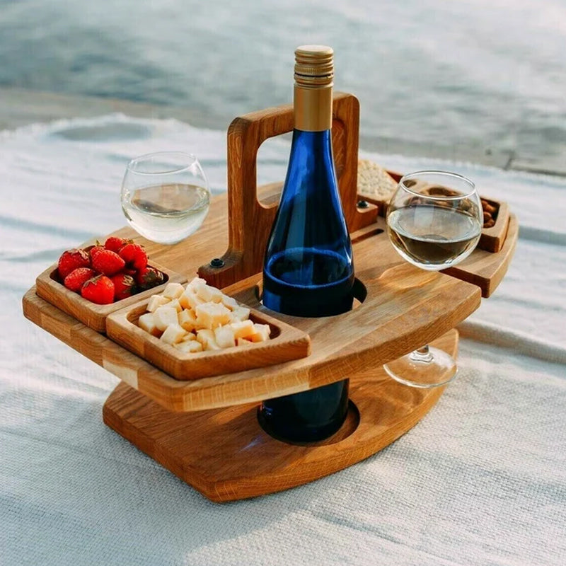 Collapsible Wooden Outdoor Wine Picnic Table - BritishElegance
