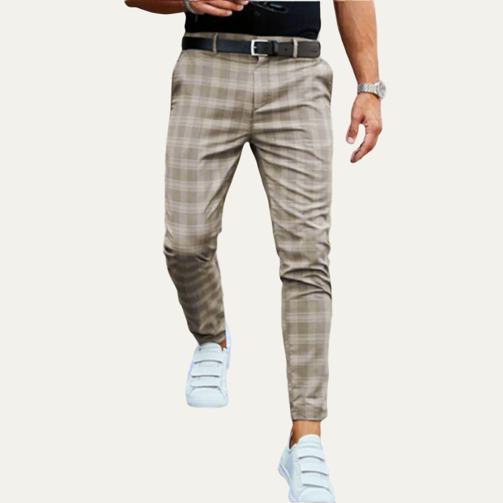Men’s Slim Check Pattern Dress Trousers