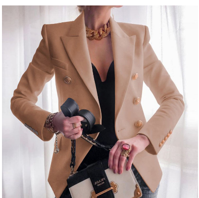 Sienna Tailored Double-Breasted Blazer | Gold Buttons Hip-Length Blazer