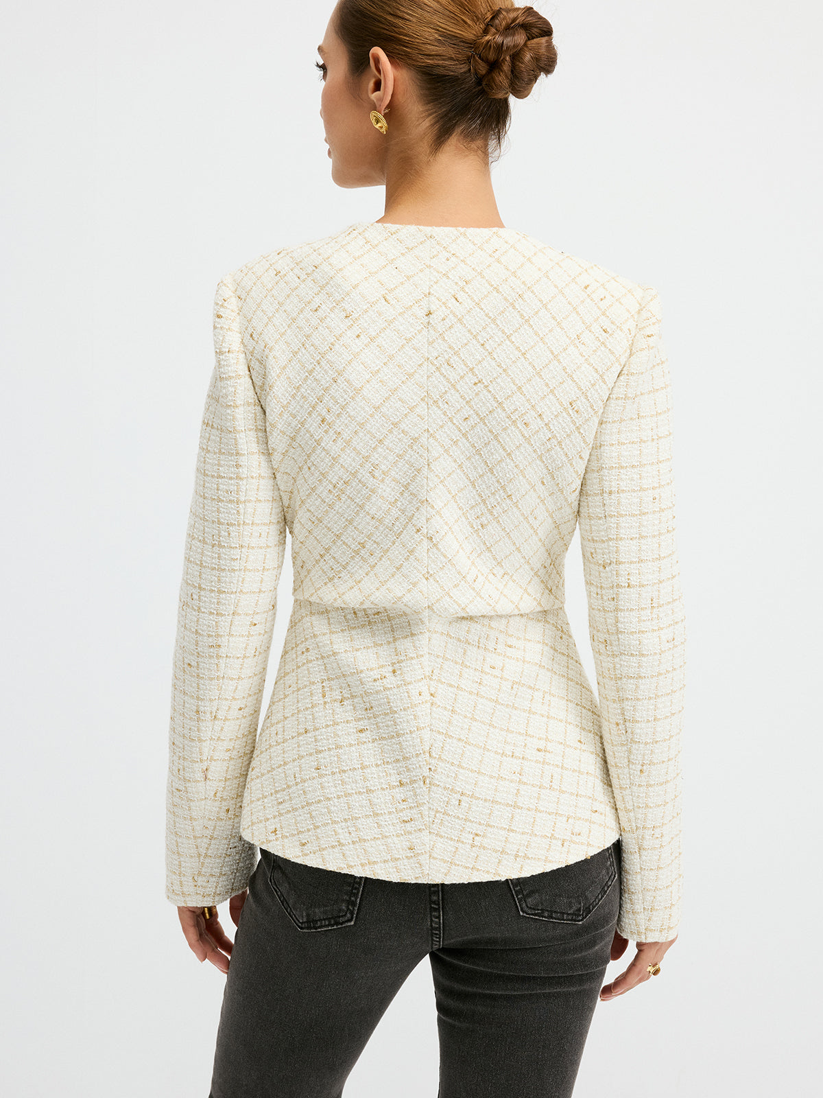 Romina | Women’s Modern Tweed Round Neck Short Blazer