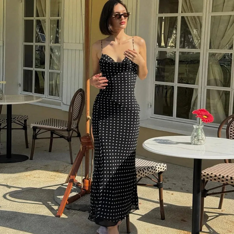Sexy Backless Dot Maxi Evening Dress - BritishElegance