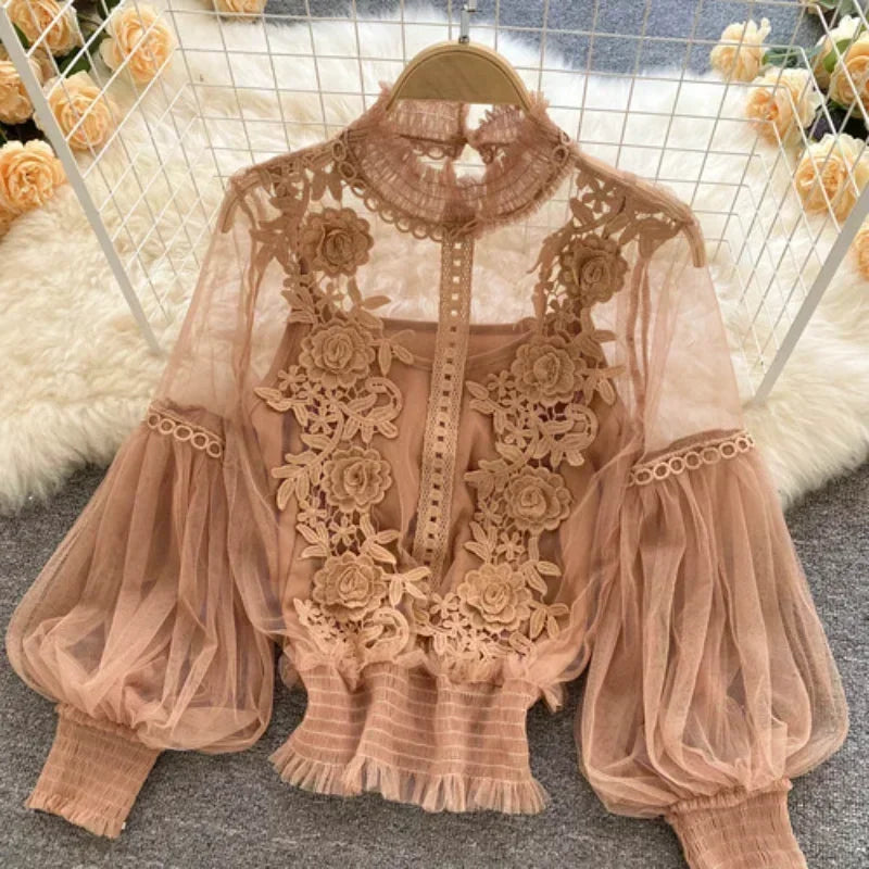 Elegant Floral Long-Sleeve Women's Blouse - BritishElegance