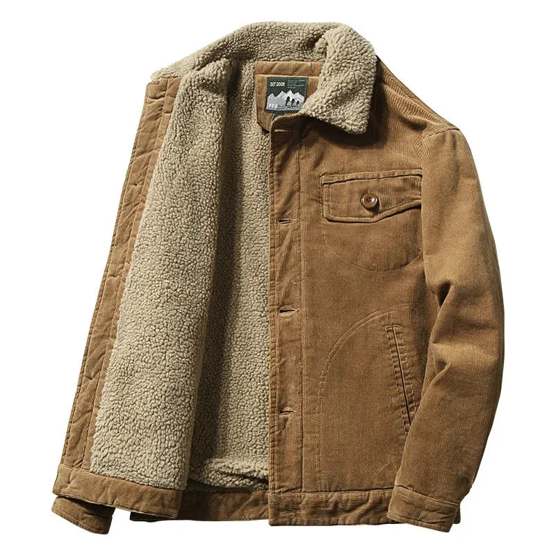 Soft Fleece Lined Corduroy Parka Coat Men