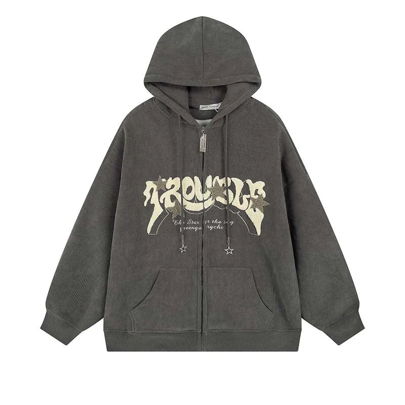 Casual Women's Oversized Embroidered Zip Hoodie