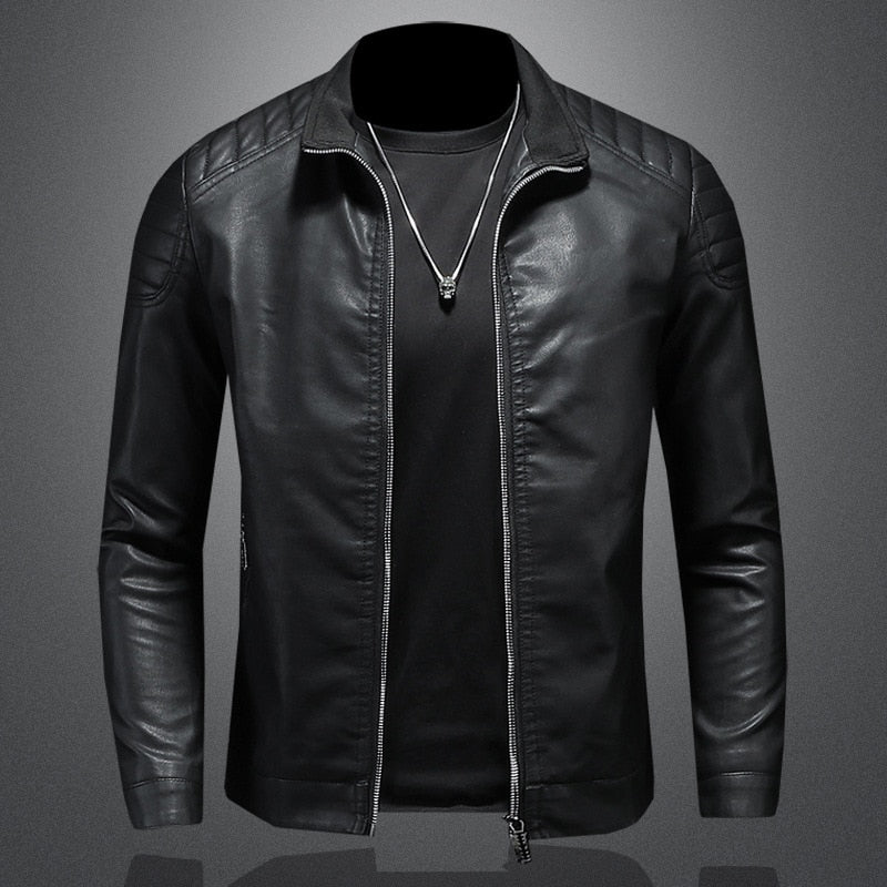 Stylish Men's Faux Leather Jacket with Silver Tones