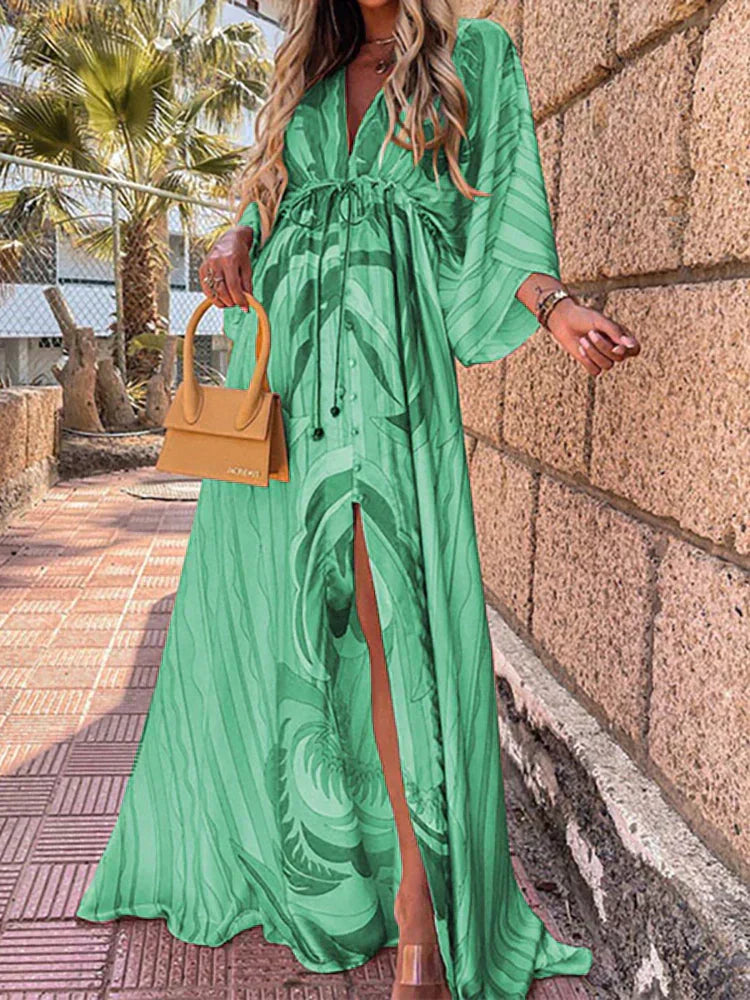 Vibrant Long Sleeve Graphic Maxi Dress