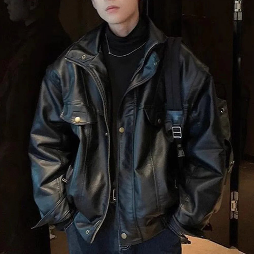 Leather Style Biker Jacket For Men - BritishElegance
