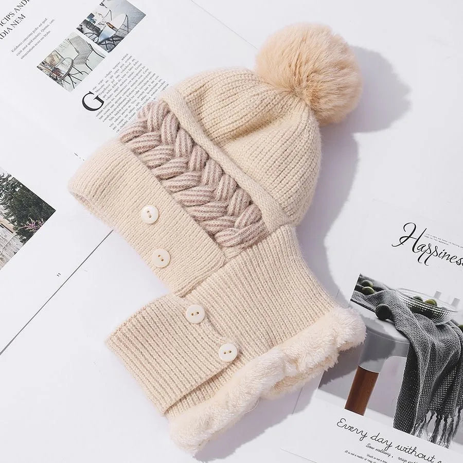Soft Fuzzy Pom Pom Beanie Hat