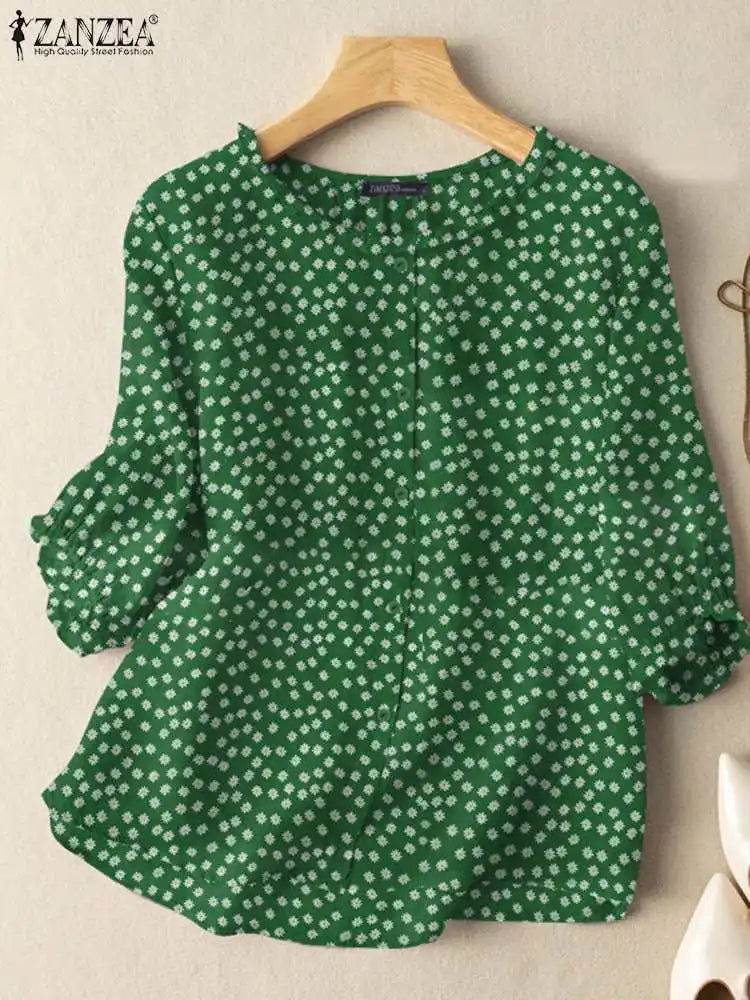 Women's Pretty Floral 3/4 Sleeve Blouse Top