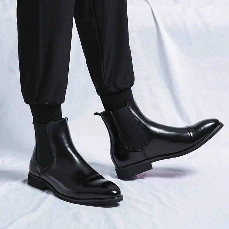 Black Chelsea Boots in Shiny PU Leather Men