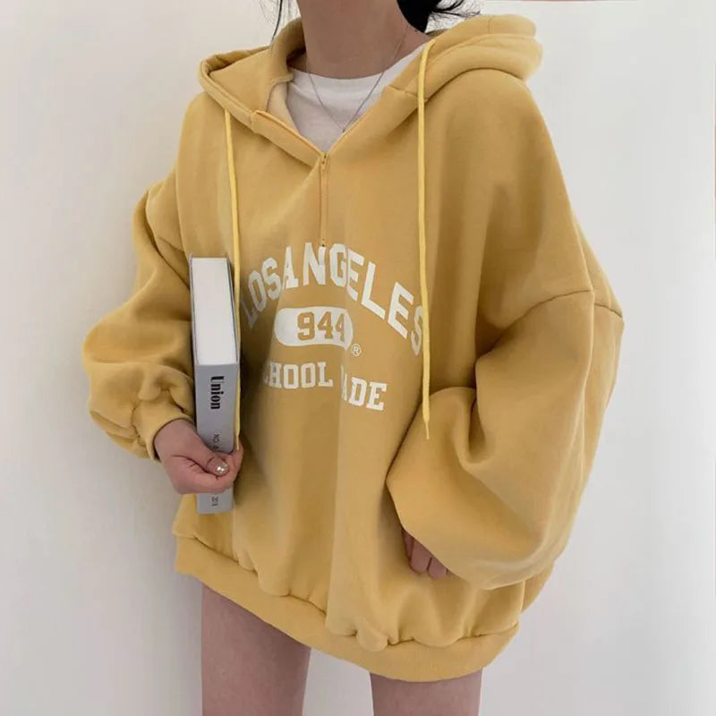 Relaxed Fit Women's Beige LA Graphic Hoodie
