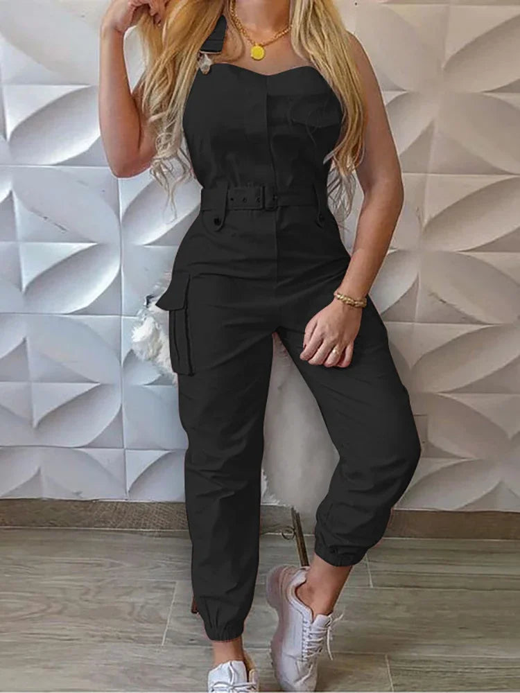 Summer Utility Romper with Adjustable Waist