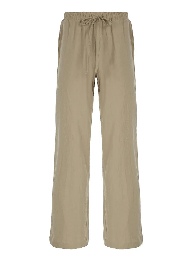 Comfortable High Waist Wide Leg Linen Pants with Pockets