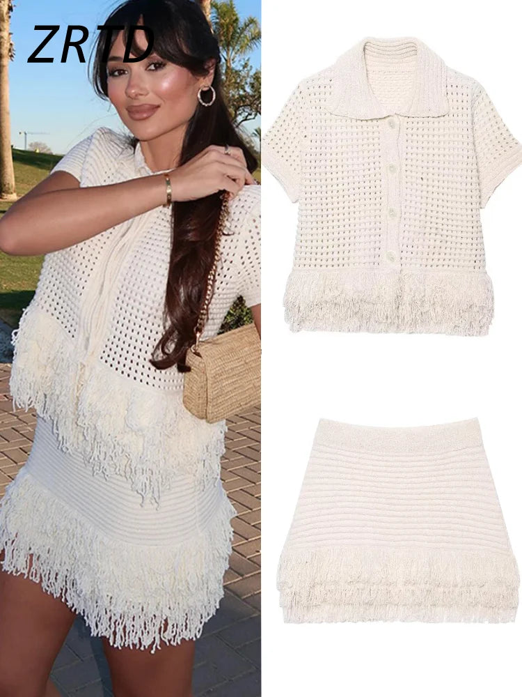 Cozy Fringe Sweater and Skirt Outfit - BritishElegance