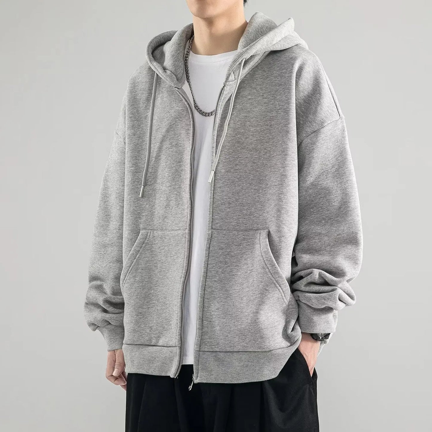 Relaxed Fit Men's Zip Up Hooded Sweater