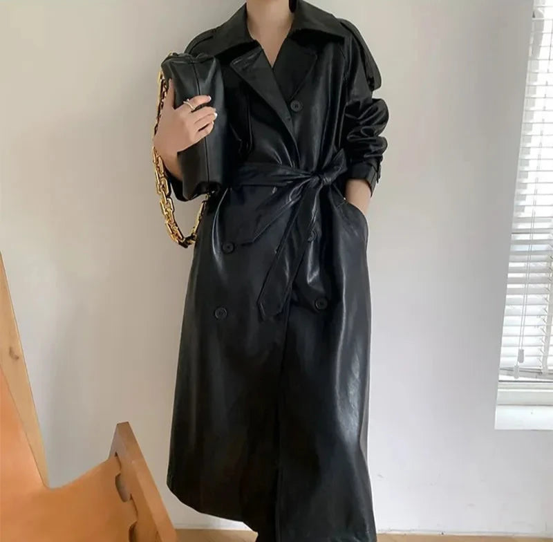 Luxury Faux Leather Ladies Winter Coat - BritishElegance