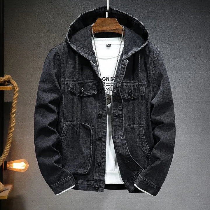 Hooded vintage-style men's denim jacket