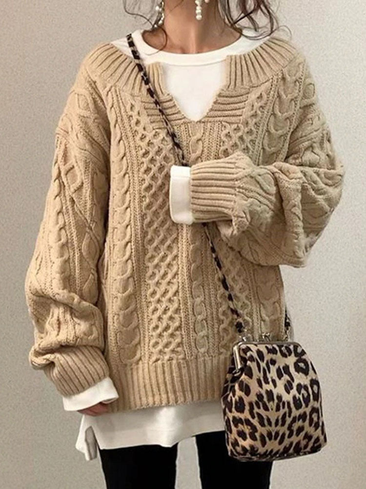 Lydia Oversized Sweater | Cable Knit V-Neck Sweater